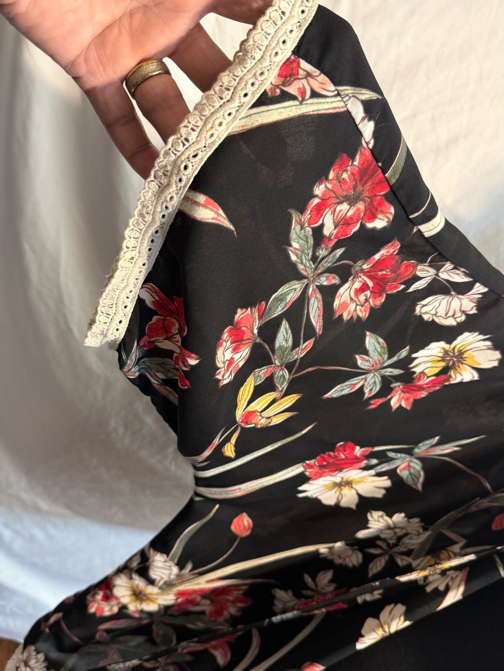 Liberty Love Black Floral Open Cardigan with Red and White Flowers - Picture 3 of 7